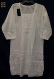 Kurti White Cotton Embroidered Hand Craft Tunic Top Kurti (L/XL) #2788